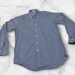 Peter Millar Button Down Blue Plaid Cotton Blend Mens Size Medium